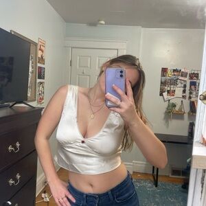 Cream Satin Crop Top